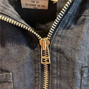 Central Falls Linen Navy Zip Up Blouse